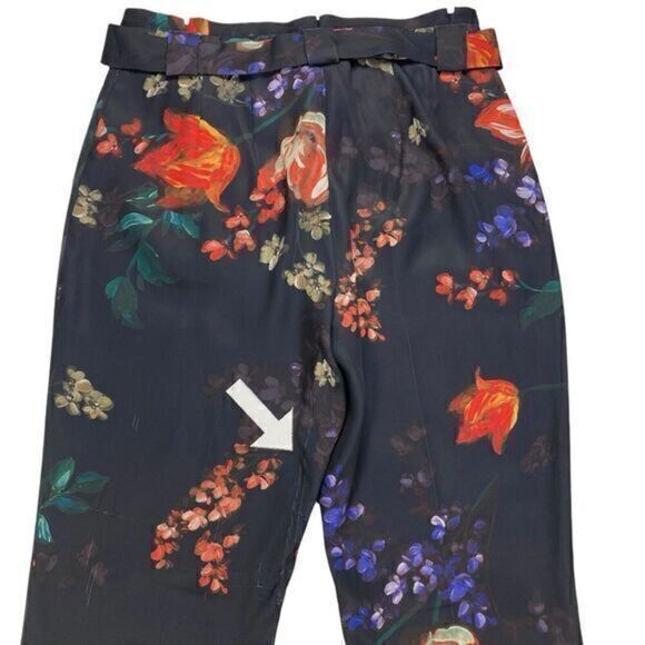 Express Paper Bag Pants Womens 6 Floral High Waisted Satin Shabby Chic Trousers - Picture 15 of 16